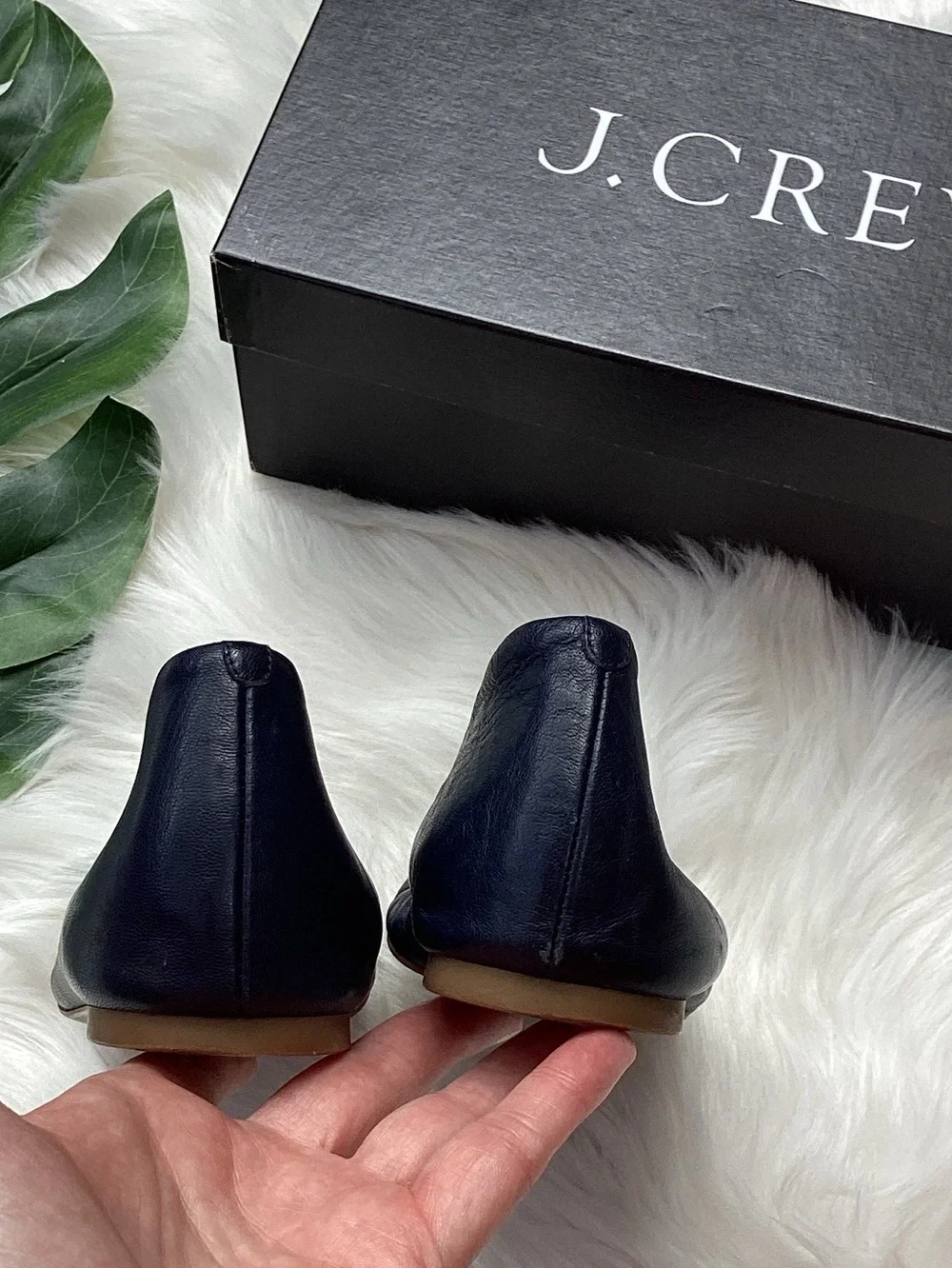 J. Crew CeCe Leather Ballet Flats Navy Blue 9.5 w/Box